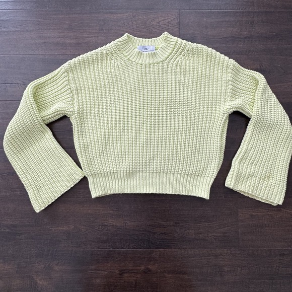 Never A Wallflower Sweater Small Yellow Green Chunky Knit‎ Pullover Long Sleeve